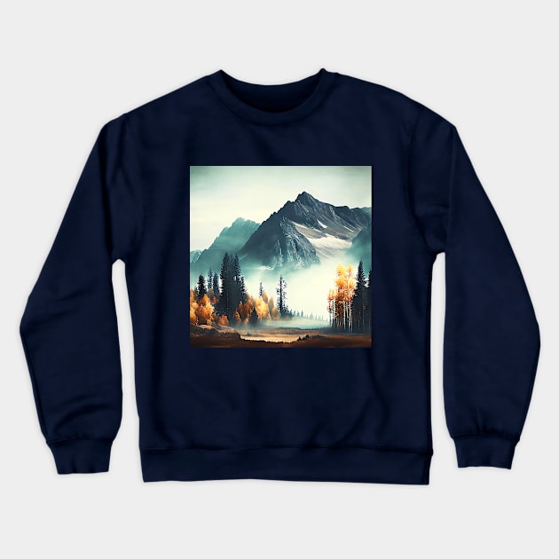 Misty Mountain with Colorful Autumn Trees Crewneck Sweatshirt by The Art Mage